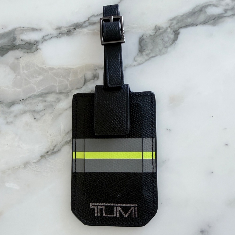 Tumi Province SLG Black Leather Luggage Tag Neon Stripe 0118788DSP
